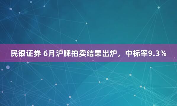 民银证券 6月沪牌拍卖结果出炉，中标率9.3%